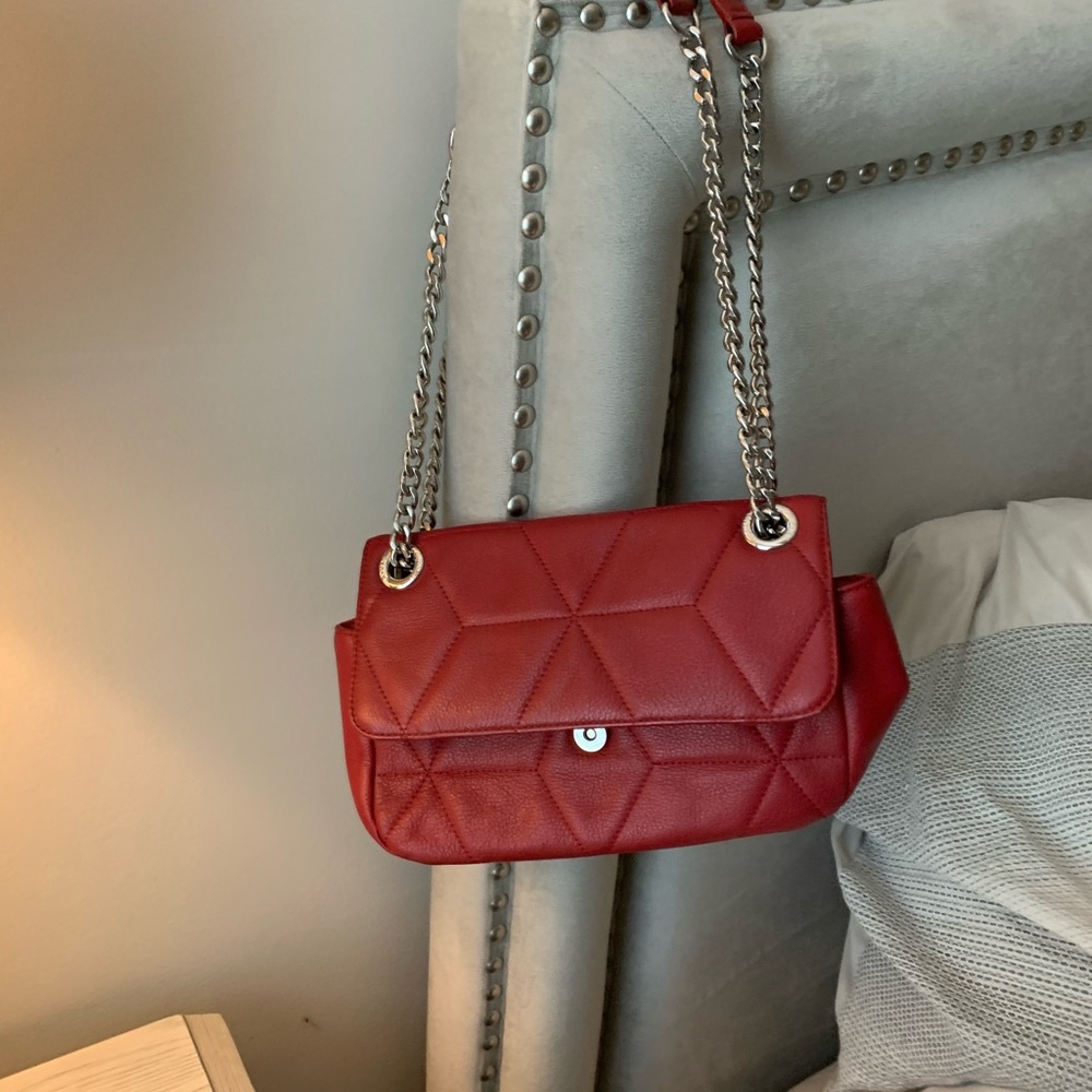 Calvin Klein red leather purse with chain strap